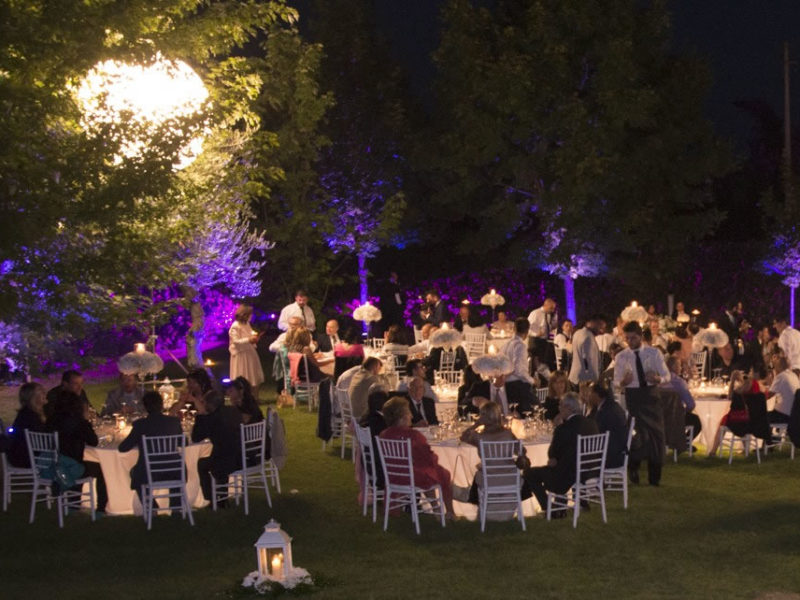 Immagini giardino con illuminazione colorate led e sfera bianca